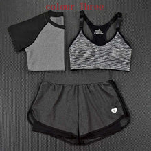 Load image into Gallery viewer, ALBREDA New Women Yoga Sport Suit Bra T-Shirt Shorts 3 Piece Female Summer Sportswear Sets Fitness Gym Running Leisure Clothes