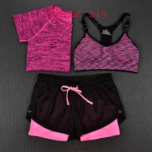 Load image into Gallery viewer, ALBREDA New Women Yoga Sport Suit Bra T-Shirt Shorts 3 Piece Female Summer Sportswear Sets Fitness Gym Running Leisure Clothes