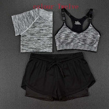 Load image into Gallery viewer, ALBREDA New Women Yoga Sport Suit Bra T-Shirt Shorts 3 Piece Female Summer Sportswear Sets Fitness Gym Running Leisure Clothes