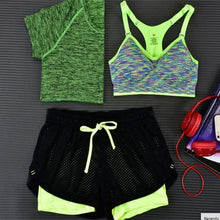 Load image into Gallery viewer, ALBREDA New Women Yoga Sport Suit Bra T-Shirt Shorts 3 Piece Female Summer Sportswear Sets Fitness Gym Running Leisure Clothes