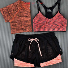 Load image into Gallery viewer, ALBREDA New Women Yoga Sport Suit Bra T-Shirt Shorts 3 Piece Female Summer Sportswear Sets Fitness Gym Running Leisure Clothes
