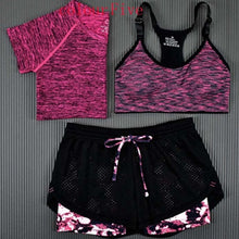 Load image into Gallery viewer, ALBREDA New Women Yoga Sport Suit Bra T-Shirt Shorts 3 Piece Female Summer Sportswear Sets Fitness Gym Running Leisure Clothes