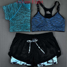 Load image into Gallery viewer, ALBREDA New Women Yoga Sport Suit Bra T-Shirt Shorts 3 Piece Female Summer Sportswear Sets Fitness Gym Running Leisure Clothes