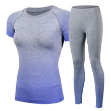 Load image into Gallery viewer, 2pcs Brand Yoga Clothing  Womens Tracksuit Sportwear Short Sleeve Sport Gym Fitness Shirt Compression Legging Black Yoga Set