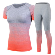 Load image into Gallery viewer, 2pcs Brand Yoga Clothing  Womens Tracksuit Sportwear Short Sleeve Sport Gym Fitness Shirt Compression Legging Black Yoga Set