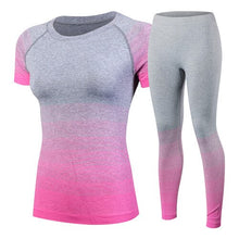 Load image into Gallery viewer, 2pcs Brand Yoga Clothing  Womens Tracksuit Sportwear Short Sleeve Sport Gym Fitness Shirt Compression Legging Black Yoga Set