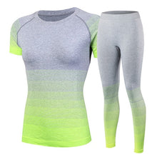 Load image into Gallery viewer, 2pcs Brand Yoga Clothing  Womens Tracksuit Sportwear Short Sleeve Sport Gym Fitness Shirt Compression Legging Black Yoga Set