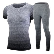 Load image into Gallery viewer, 2pcs Brand Yoga Clothing  Womens Tracksuit Sportwear Short Sleeve Sport Gym Fitness Shirt Compression Legging Black Yoga Set