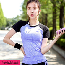 Load image into Gallery viewer, MAIJION Patchwork Sport T-shirt For Women Gym Fitness Yoga Shirts, Breathable Elastic Quick Dry Yoga Running Tops Exercises Tee