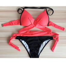 Load image into Gallery viewer, 2018 Sexy Bikini Women Swimsuit Push Up Swimwear Criss Cross Bandage Halter Bikini Set Beach Bathing Suit Swim Wear biquini