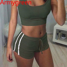 Load image into Gallery viewer, Yoga 2pcs Women Belt Suit Set Padded Bra Sleeveless Tops+Belt Shorts Fitness Running Yoga Gym Female Sports Clothes