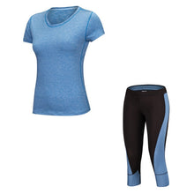 Load image into Gallery viewer, Sexy Yoga Set Running Tracksuit Gym T-shirt + Tight 3/4 Legging Pants Compression Jogging Fitness Sport Wear Women Set 2018