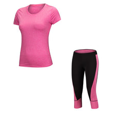 Load image into Gallery viewer, Sexy Yoga Set Running Tracksuit Gym T-shirt + Tight 3/4 Legging Pants Compression Jogging Fitness Sport Wear Women Set 2018