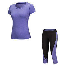 Load image into Gallery viewer, Sexy Yoga Set Running Tracksuit Gym T-shirt + Tight 3/4 Legging Pants Compression Jogging Fitness Sport Wear Women Set 2018