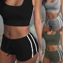 Load image into Gallery viewer, Yoga 2pcs Women Belt Suit Set Padded Bra Sleeveless Tops+Belt Shorts Fitness Running Yoga Gym Female Sports Clothes