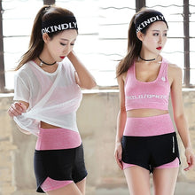 Load image into Gallery viewer, Women's Sportswear Fitness T-shirt+Bra +Shorts 3pcs Suit Athletic Running Yoga Clothing Female Gym Jogging Sport Set