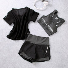 Load image into Gallery viewer, Women's Sportswear Fitness T-shirt+Bra +Shorts 3pcs Suit Athletic Running Yoga Clothing Female Gym Jogging Sport Set