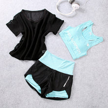 Load image into Gallery viewer, Women's Sportswear Fitness T-shirt+Bra +Shorts 3pcs Suit Athletic Running Yoga Clothing Female Gym Jogging Sport Set