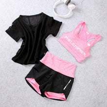Load image into Gallery viewer, Women's Sportswear Fitness T-shirt+Bra +Shorts 3pcs Suit Athletic Running Yoga Clothing Female Gym Jogging Sport Set