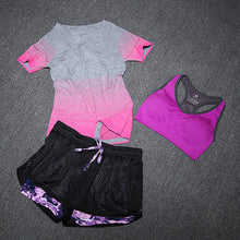 Load image into Gallery viewer, ALBREDA 2018 New Women Yoga Sport Suit Bra Set 3 Piece Female Short-sleeved Summer Sportswear Running Fitness Training Clothing