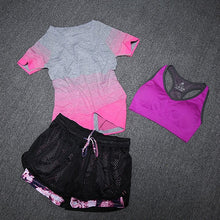 Load image into Gallery viewer, ALBREDA 2018 New Women Yoga Sport Suit Bra Set 3 Piece Female Short-sleeved Summer Sportswear Running Fitness Training Clothing