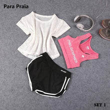 Load image into Gallery viewer, Sport Wear Three Piece Yoga Set Sport Shirt for Women Sports bra Fitness Flare Pants Leggings Tracksuit Gym Leggings 15 Colours