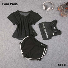 Load image into Gallery viewer, Sport Wear Three Piece Yoga Set Sport Shirt for Women Sports bra Fitness Flare Pants Leggings Tracksuit Gym Leggings 15 Colours