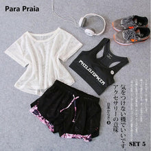Load image into Gallery viewer, Sport Wear Three Piece Yoga Set Sport Shirt for Women Sports bra Fitness Flare Pants Leggings Tracksuit Gym Leggings 15 Colours