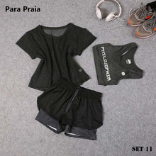 Load image into Gallery viewer, Sport Wear Three Piece Yoga Set Sport Shirt for Women Sports bra Fitness Flare Pants Leggings Tracksuit Gym Leggings 15 Colours