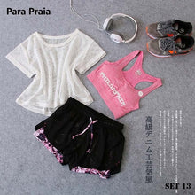 Load image into Gallery viewer, Sport Wear Three Piece Yoga Set Sport Shirt for Women Sports bra Fitness Flare Pants Leggings Tracksuit Gym Leggings 15 Colours