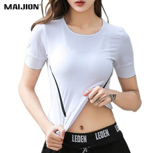 Load image into Gallery viewer, MAIJION New Mesh Back Breathable Gym Yoga T-shirt Elastic Soft Women Fitness Sport Shirt Patchwork Quick Dry Running Workout Top