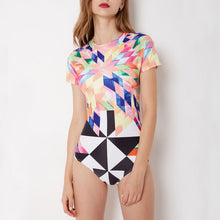 Load image into Gallery viewer, Sexy Short Sleeve Swimsuit One Piece Women Swimwear 2018 Floral Beach Wear Bodysuit Maillot De Bain Femme Surfing Swim Monokini