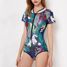 Load image into Gallery viewer, Sexy Short Sleeve Swimsuit One Piece Women Swimwear 2018 Floral Beach Wear Bodysuit Maillot De Bain Femme Surfing Swim Monokini