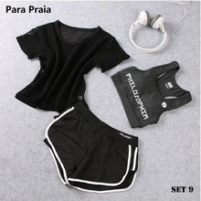 Load image into Gallery viewer, High Waist Three Piece Yoga Set Sportswear for Women Sports Bra Fitness Clothing Women Sports Shorts Gym Workout Crop Top Women