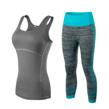 Load image into Gallery viewer, OLOEY Women's Quick Dry sportswear Gym Leggings + sports T-shirt Costume Fitness Tights Sport Suit Green Top Yoga Set Tracksuit