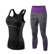 Load image into Gallery viewer, OLOEY Women's Quick Dry sportswear Gym Leggings + sports T-shirt Costume Fitness Tights Sport Suit Green Top Yoga Set Tracksuit