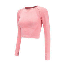 Load image into Gallery viewer, Pink Seamless Yoga Shirts for Women Vital Seamless Long Sleeve Crop Top Thumb Hole Fitted Gym Top Shirts Workout Running clothes