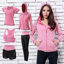 Load image into Gallery viewer, 2018 New Women Yoga Sport Suit quick Dry Bra Set 5 Piece Female Short-sleeved shorts long pants Outdoor Sportswear Fitness suit