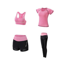 Load image into Gallery viewer, 2018 New Women Yoga Sport Suit quick Dry Bra Set 5 Piece Female Short-sleeved shorts long pants Outdoor Sportswear Fitness suit