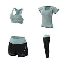 Load image into Gallery viewer, 2018 New Women Yoga Sport Suit quick Dry Bra Set 5 Piece Female Short-sleeved shorts long pants Outdoor Sportswear Fitness suit