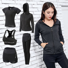 Load image into Gallery viewer, 2018 New Women Yoga Sport Suit quick Dry Bra Set 5 Piece Female Short-sleeved shorts long pants Outdoor Sportswear Fitness suit
