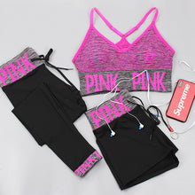 Load image into Gallery viewer, Toppick 3 Piece Women Yoga Sets Pink Letter Sport Wear Women Fitness Sport Bra+Yoga Pants+Shorts Sport Set Workout Gym Clothing