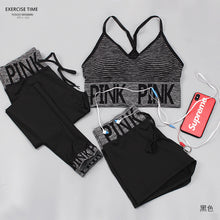 Load image into Gallery viewer, Toppick 3 Piece Women Yoga Sets Pink Letter Sport Wear Women Fitness Sport Bra+Yoga Pants+Shorts Sport Set Workout Gym Clothing