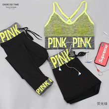 Load image into Gallery viewer, Toppick 3 Piece Women Yoga Sets Pink Letter Sport Wear Women Fitness Sport Bra+Yoga Pants+Shorts Sport Set Workout Gym Clothing