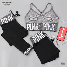 Load image into Gallery viewer, Toppick 3 Piece Women Yoga Sets Pink Letter Sport Wear Women Fitness Sport Bra+Yoga Pants+Shorts Sport Set Workout Gym Clothing