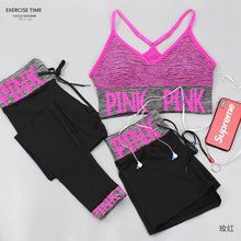 Load image into Gallery viewer, Toppick 3 Piece Women Yoga Sets Pink Letter Sport Wear Women Fitness Sport Bra+Yoga Pants+Shorts Sport Set Workout Gym Clothing