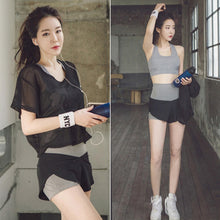 Load image into Gallery viewer, Women's Yoga Sets Three Piece Mesh Tshirt Short Bra Fitness Gym Tracksuit Running Training Exercise Sport Wear Workout Clothing