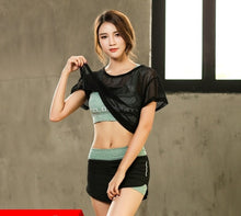 Load image into Gallery viewer, Women's Yoga Sets Three Piece Mesh Tshirt Short Bra Fitness Gym Tracksuit Running Training Exercise Sport Wear Workout Clothing