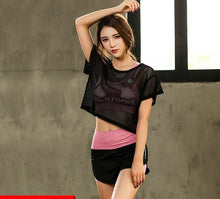 Load image into Gallery viewer, Women's Yoga Sets Three Piece Mesh Tshirt Short Bra Fitness Gym Tracksuit Running Training Exercise Sport Wear Workout Clothing