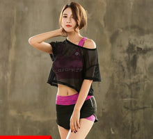 Load image into Gallery viewer, Women's Yoga Sets Three Piece Mesh Tshirt Short Bra Fitness Gym Tracksuit Running Training Exercise Sport Wear Workout Clothing
